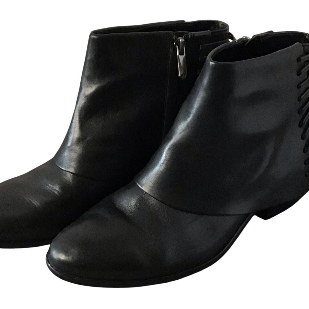 Sam Edelman Princeton $170 Black Leather Laced Ankle Boots Booties 7 - Picture 2 of 6